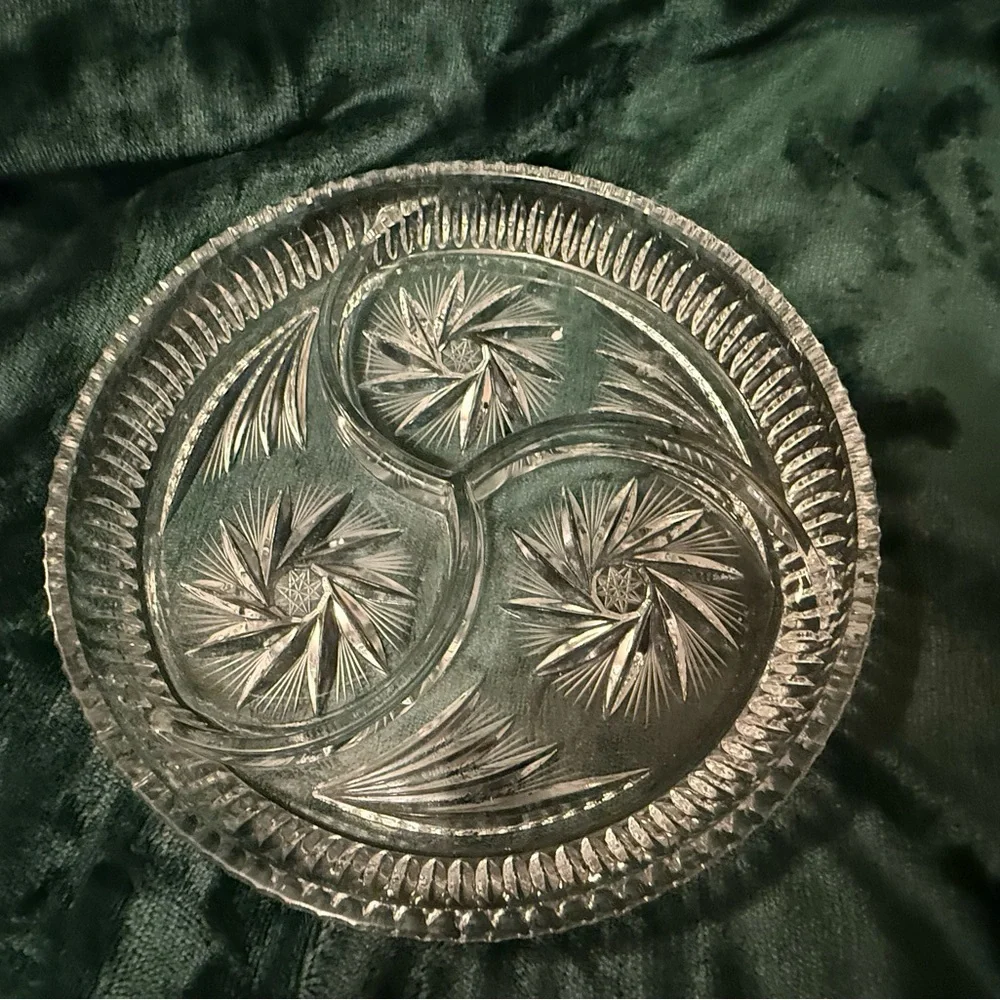Vintage Crystal 3 Section Unique Serving Platter-Photo doesn’t do it justice!